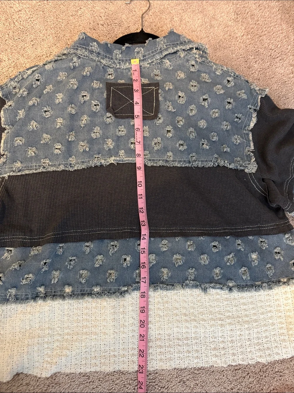 Pol Distressed Patchwork Pullover - Blue, Dark Gray, Cream - Picture 15 of 15